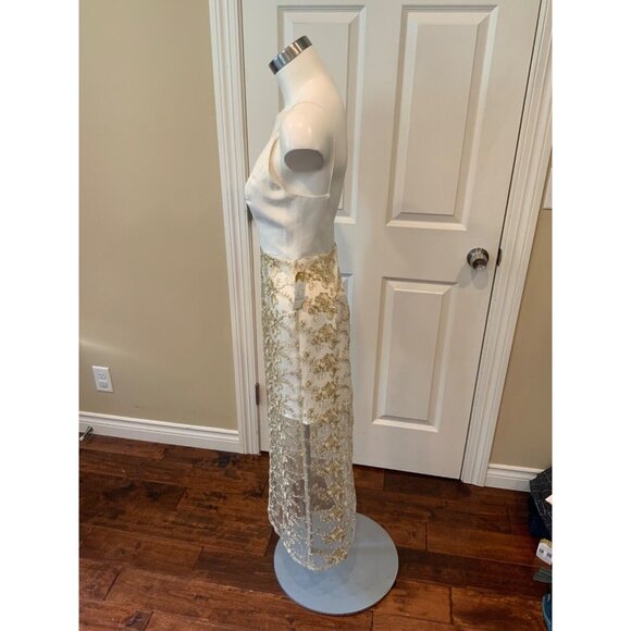 NBD White V-Neck Dress W/ Long Gold Floral Overlay, Size XS, NWT! - Picture 5 of 7